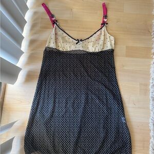 Moschino Black and White Polka Dot Slip  with Pink Straps Navy Blue with bows